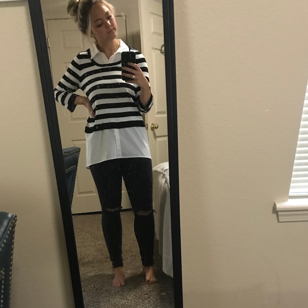 Striped sweater shirt combo